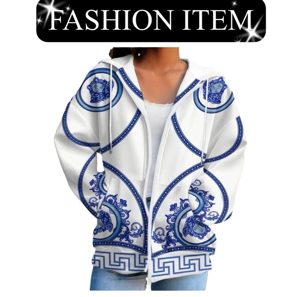 None Jackets & Blazers - HOODIE JACKET: White w/Blue Detailing, NWOT